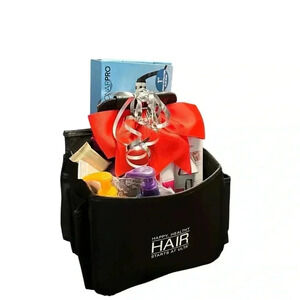 Assortment of Beauty Products in Happy Healthy Hair carry bag.